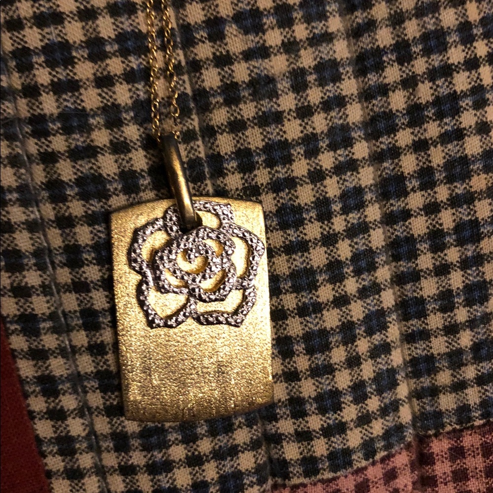 Silver plated rose on gold necklace